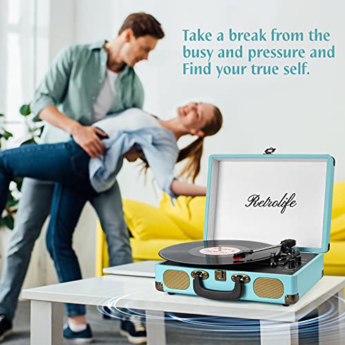 Bluetooth Portable Suitcase Vinyl Player with Built-in Speakers, 3-Speed Turntable R2173