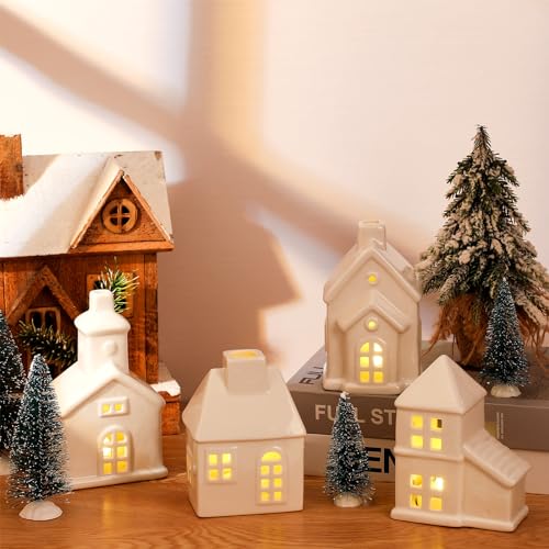 Ceramic Christmas Village Set with Lighted Houses and Trees R504760