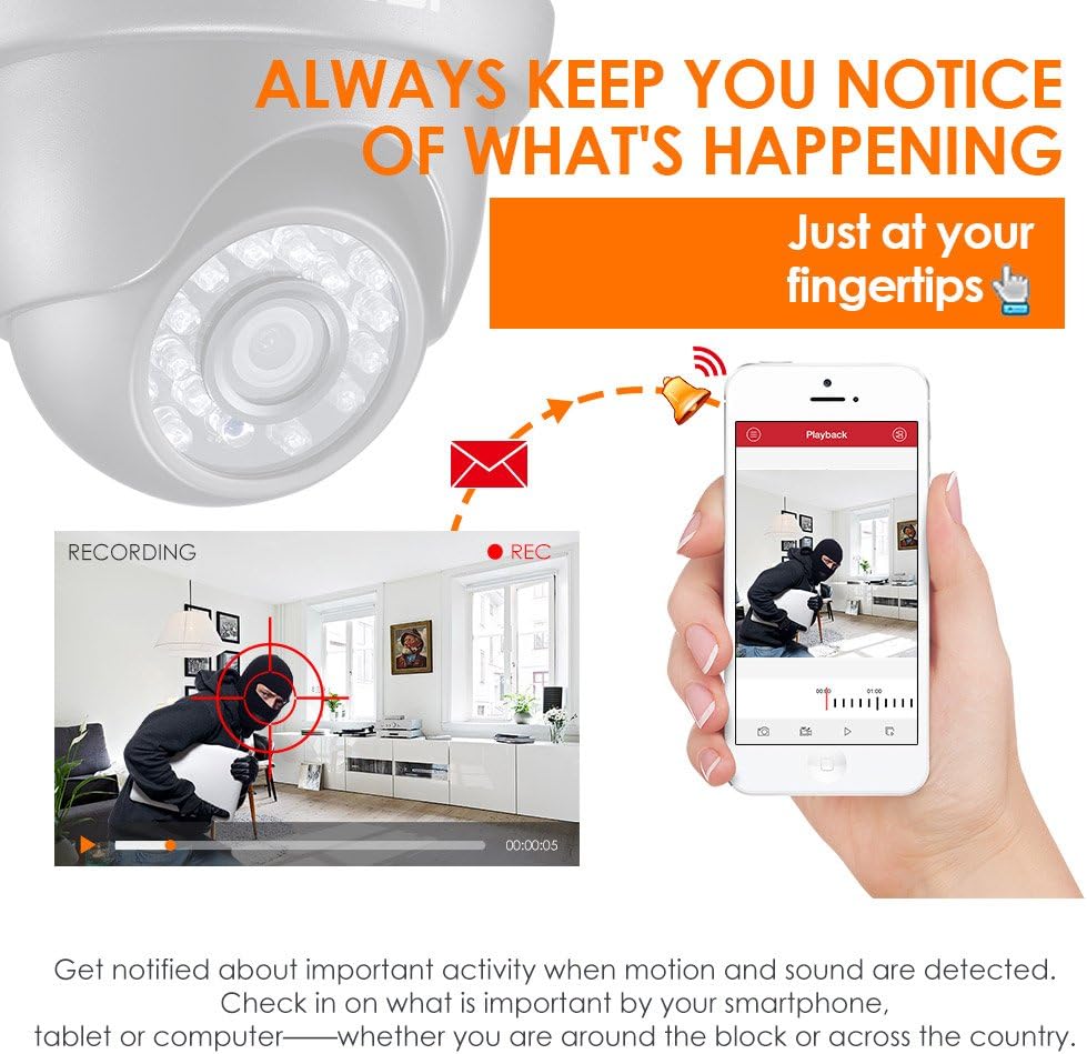 Home Security Camera System 8 Channel 1080P DVR with 4 Dome Cameras O663