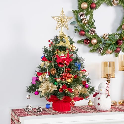 24" Mini Christmas Tree Tabletop Set with LED Lights and Star Treetop Z113832