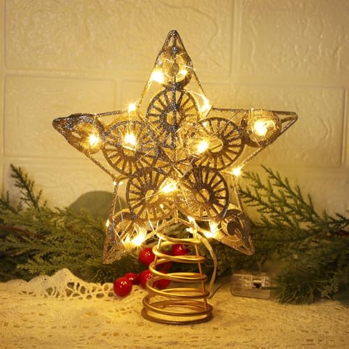 Star Tree Topper with 20 LED Lights, Battery Powered Christmas Decorations W511339