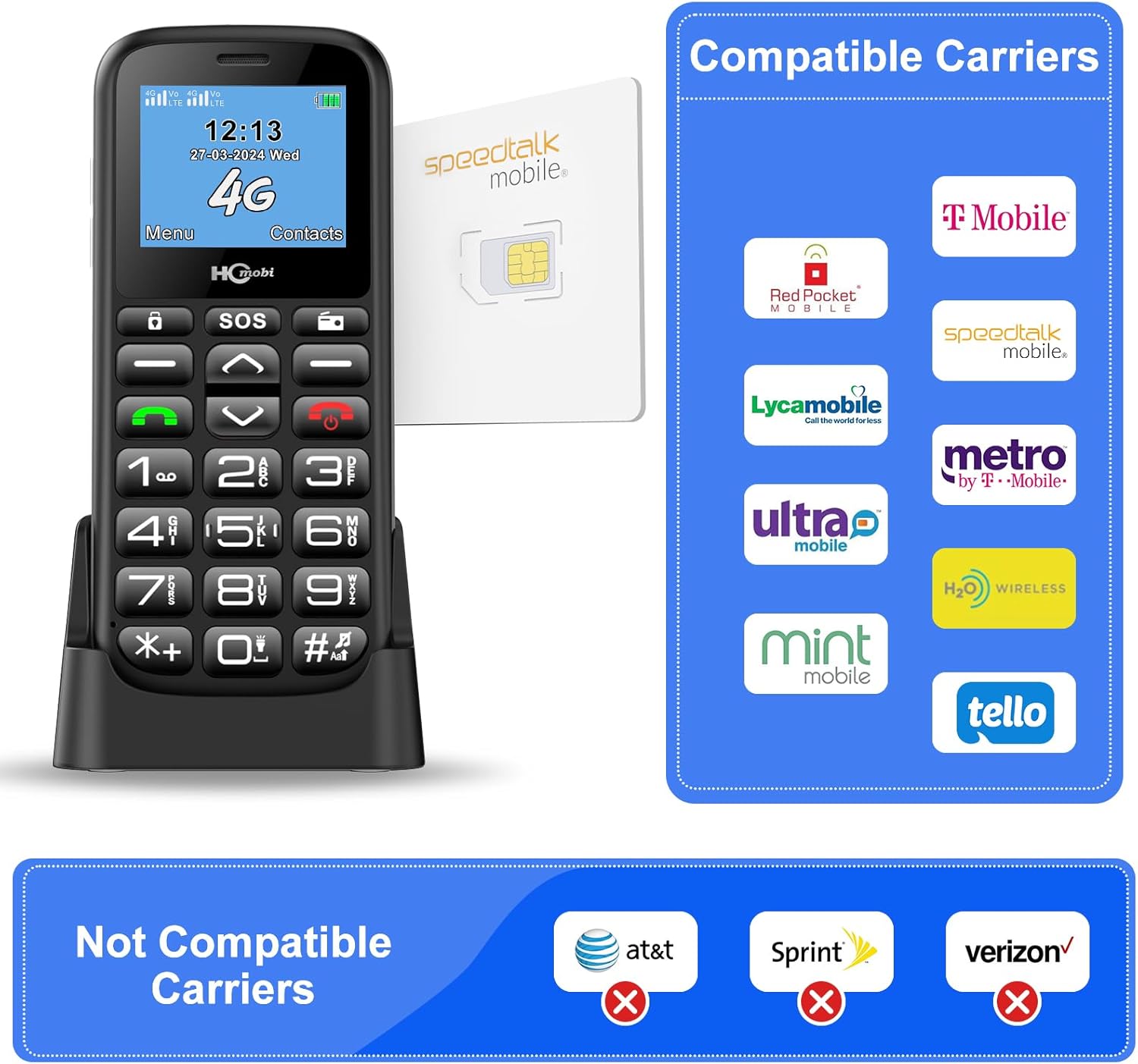 Unlocked Cell Phones for Seniors with Big Buttons and SOS U758625