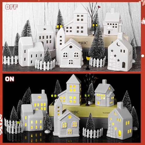 37 Pieces Porcelain Christmas Village Set with 6 Lighted Houses and Remote Control W932515
