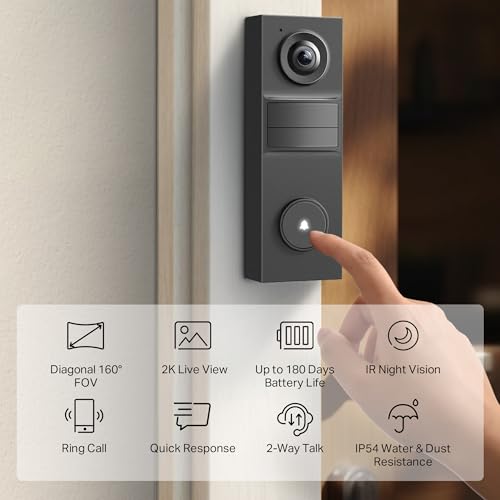 Smart Video Doorbell Camera Wired, 2K 5MP, Color Night Vision, 180° View H116622