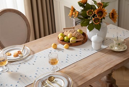 Christmas Table Runner 13 x 90 Inch Cotton Woven with Tassels Red and Beige B398787