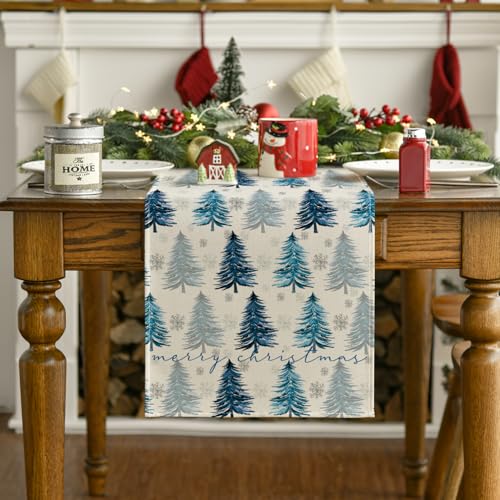 Christmas Table Runner Snowflake Winter Green Kitchen Dining Decor 13x72 Inch H231730