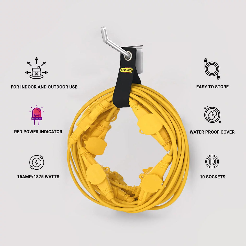 50ft Yellow Power Extension Cord 3 Prong Outlet with LED Indicator N82022