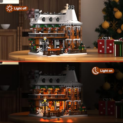 Christmas Snow House Building Blocks with LED Light, 1549 Pieces C889388