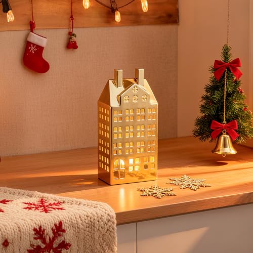 Light Up Christmas Village Set, White Ceramic House with Lights, Tabletop Decor N910947