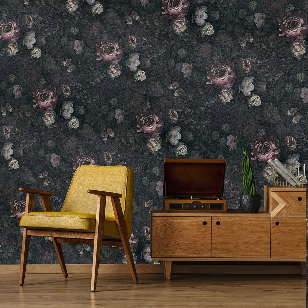 Vintage Dark Floral Peel and Stick Wallpaper Roll for Bedroom Bathroom G20007