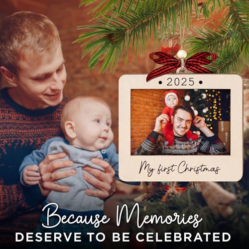 Christmas Ornament Picture Frame - Wooden Landscape Photo Frame for Tree U347