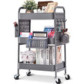 TOOLF 3-Tier Utility Cart, Metal Rolling Storage Cart with DIY Pegboards, Art Craft Trolley with Baskets Hooks, Organizer Serving Cart Easy Assemble for Office, Bathroom, Kitchen, Kids' Room, Pink