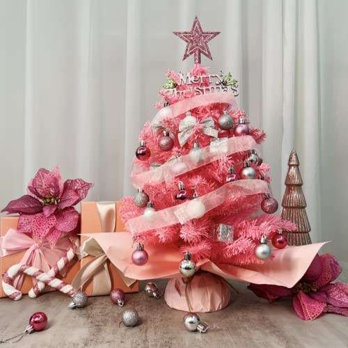 Pink Mini Christmas Tree with Lights and Star Topper T106113