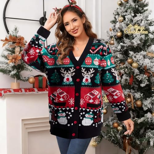 Funny Christmas Cardigan for Women Open Front Knit Coat W4033