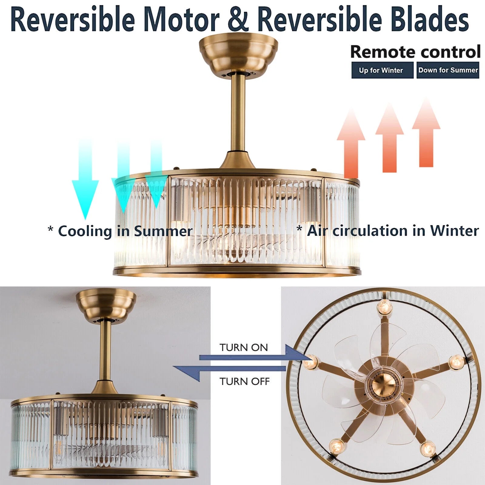 Farmhouse Ceiling Fan Light Gold With Remote Control S819588