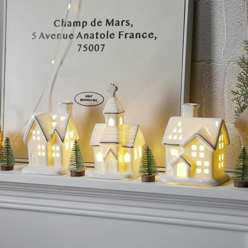 Ceramic Christmas Village Houses with LED Lights, Tabletop Decor R583949