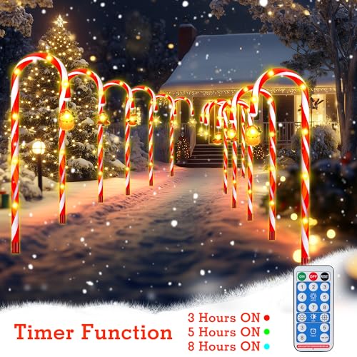Solar Candy Cane Lights, 12-Piece Outdoor Christmas Pathway Set, 8 Modes L8801