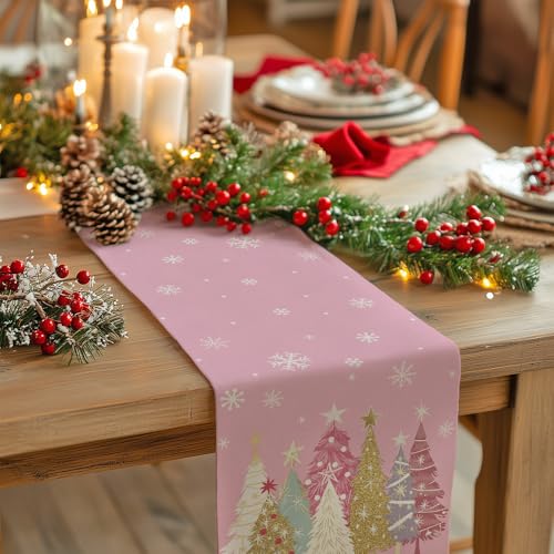 Christmas Table Runner 13x72 Inch, Red Winter Holiday Decor H348
