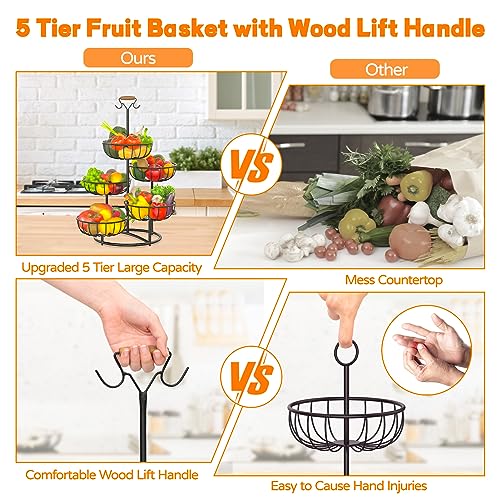 Fruit Basket with Banana Hanger, Metal Wire Vegetable Storage Rack for Kitchen Counter Z503
