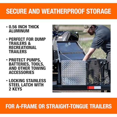 Aluminum Trailer Tongue Tool Box, 18.3 x 16.1 x 33.4 Inch, Silver Diamond Tread R156934
