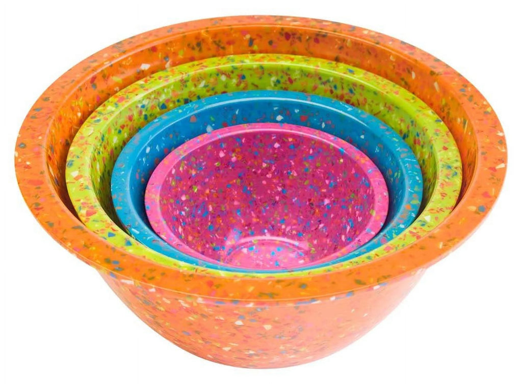 Zak Designs for Prepping and Serving Food, Made with Durable Melamine Set, Nesting Space Saving Storage, 4 Piece Confetti Mixing Bowls, Orange,Kiwi, Turquoise, Magenta