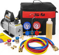 XtremepowerUS HVAC Air Vacuum Pump 3CFM 1/4HP (R134a R12 R22 R410a) A/C Refrigeration AC Manifold Gauge R134 Can-Tap Included Carrying Tote