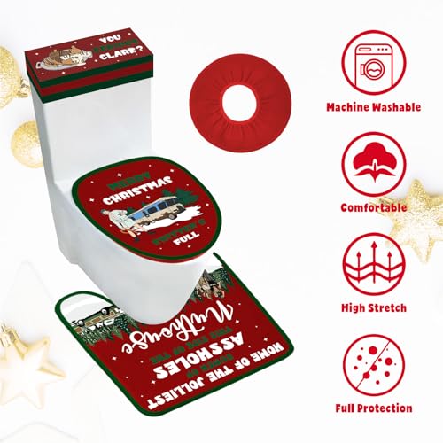 Christmas Vacation Bathroom Decor Set of 4, Toilet Seat Cover and Rug Set S615