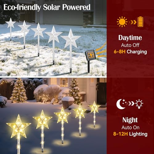 Solar Walkway Lights Outdoor, 8 Pack Candy Cane Christmas Decorations L731