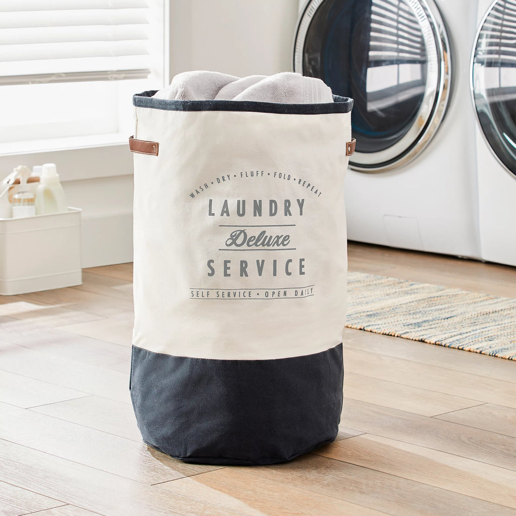 Canvas Laundry Hamper, Ivory/Grey, 16 x 25 inches K985201