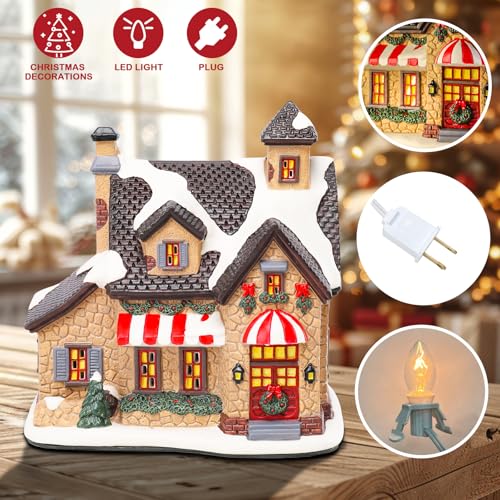 Ceramic Christmas Houses with Warm LED Light Y89884