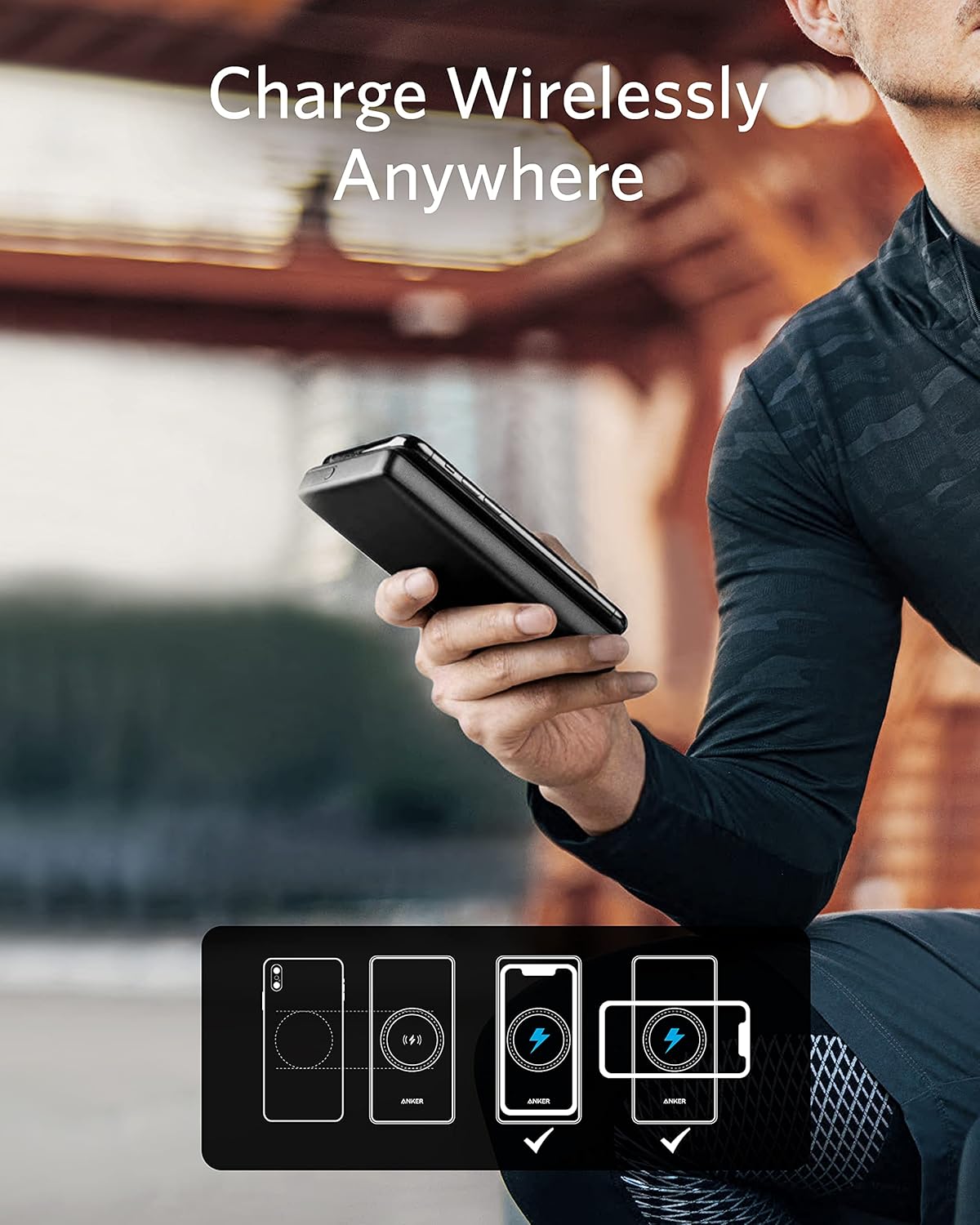 10,000 mAh Wireless Portable Charger with 10W Qi-Certified Charging and 18W USB-C Quick Charge A484