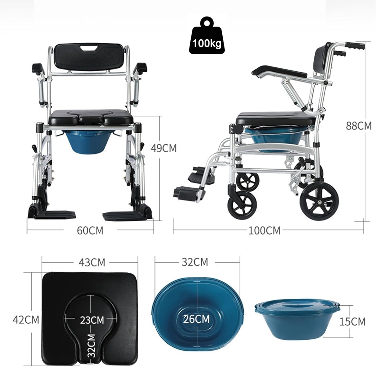Shower Wheelchair with Wheels, Portable Commode Chair for Elderly S795