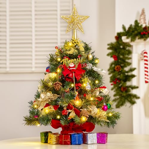 24" Mini Christmas Tree Tabletop Set with LED Lights and Star Treetop Z113832