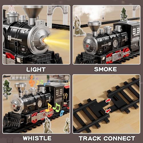 Large Train Set for Kids 4-8 with Sounds, Lights and Smoke H678