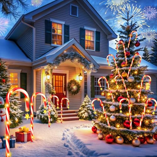 Outdoor Solar Christmas Decorations, 180 LED Candy Cane Lights, 8 Modes, Waterproof G88930