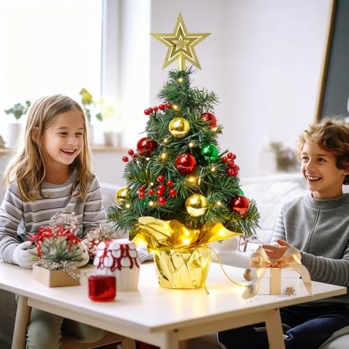 Tabletop Christmas Tree with LED Lights, 22-Inch Pre-Decorated Artificial Tree K796