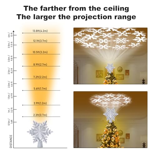 Silver 3D Glitter Christmas Tree Topper with LED Rotating Lights F457326
