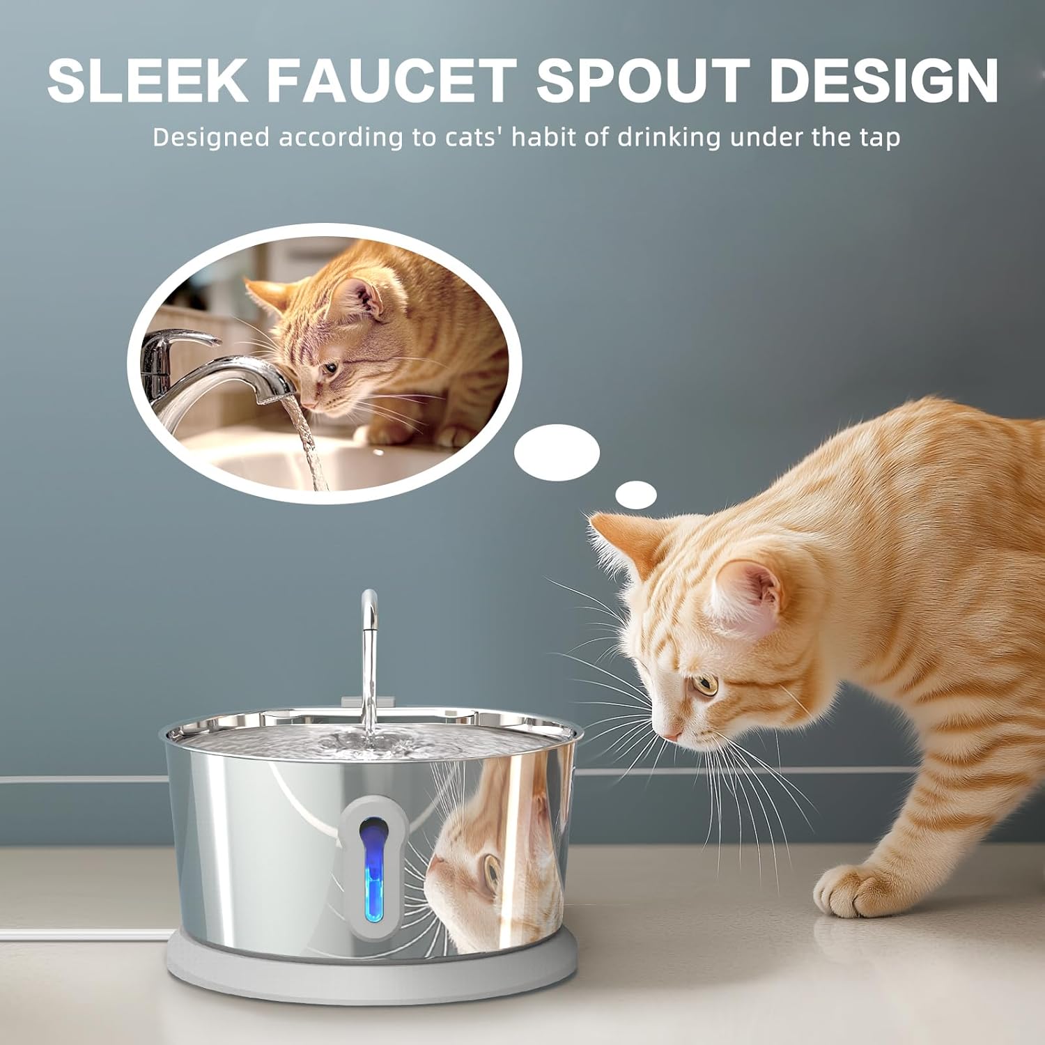 Wireless Cat Water Fountain, 4L Stainless Steel with App Control V97128