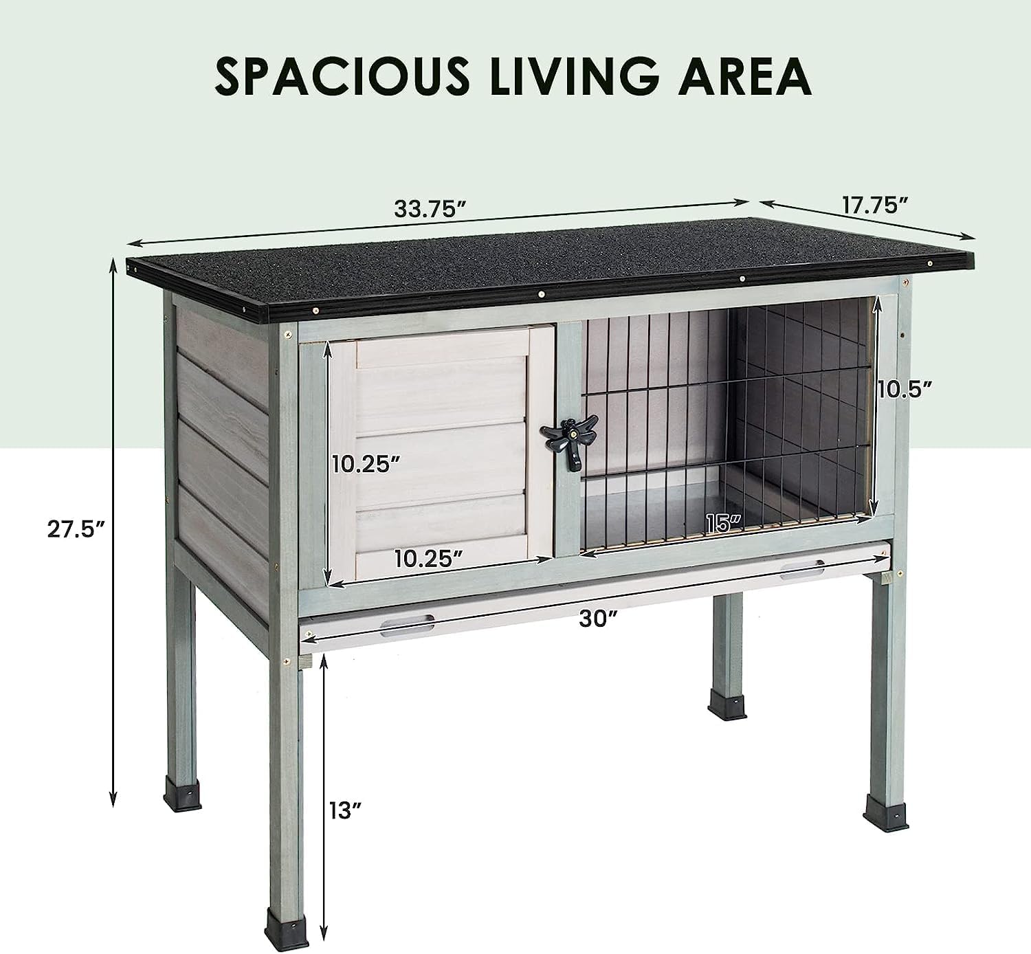 Elevated Wooden Rabbit Hutch with Openable Roof and Pull-Out Tray K1938