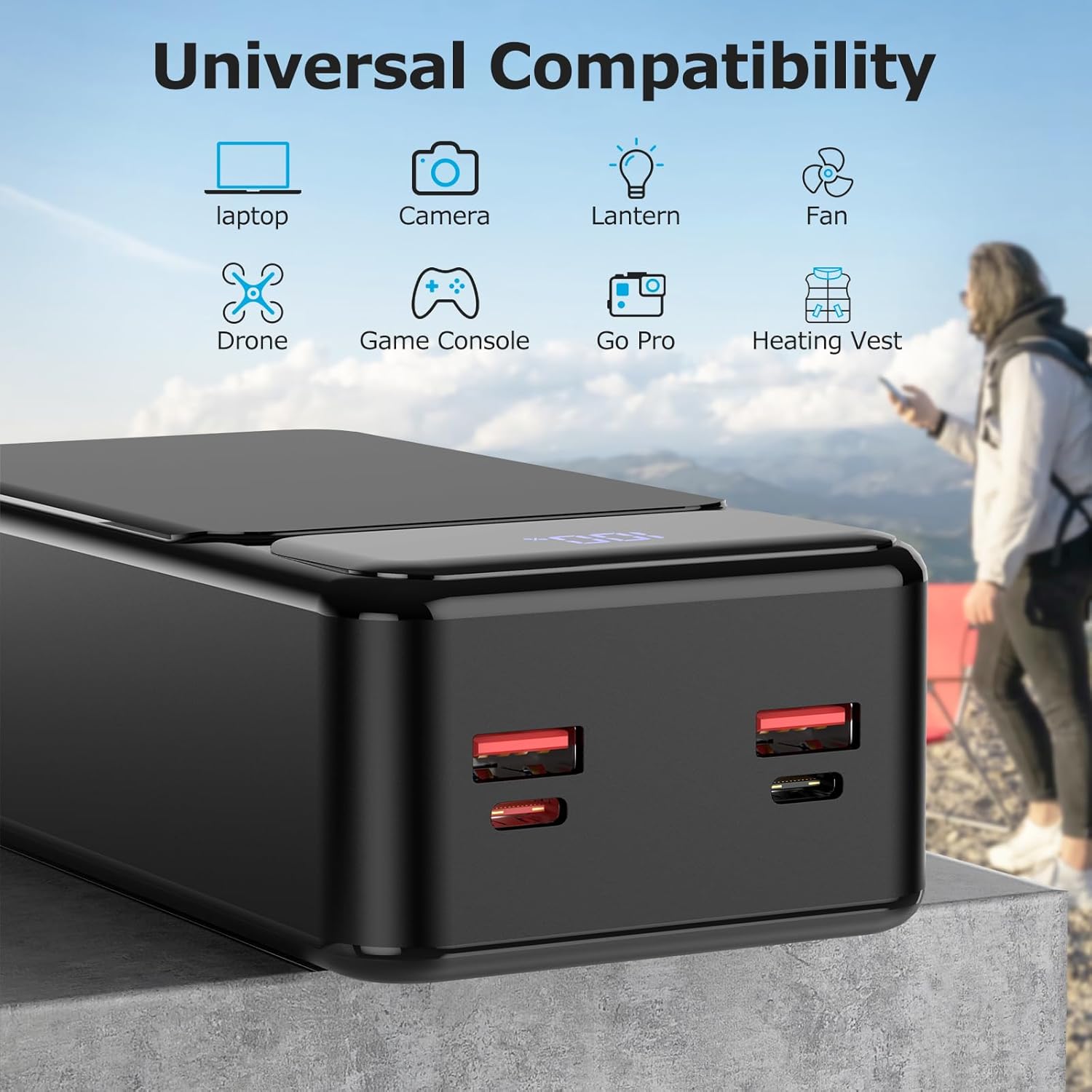50000mAh Power Bank 22.5W Fast Charging Portable Charger USB-C with LED Display D6575