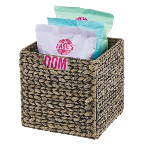 Natural Woven Hyacinth Cube Organizer Basket with Handles, 8 Pack, Black Wash H8387