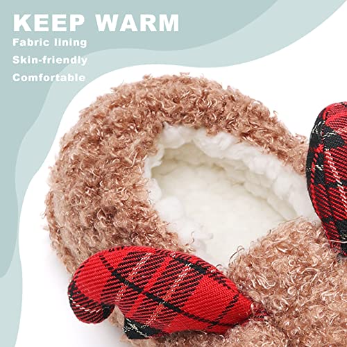 Women's Fuzzy Reindeer House Slippers Cozy Indoor Shoes W402399