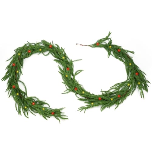 9ft Pine Garland with Lights, Artificial Greenery for Mantle Fireplace Holiday Decor Z5285