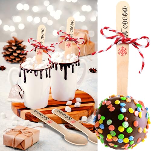 100 Set Christmas Wooden Spoons for Hot Cocoa, Chocolate, and Baking U148