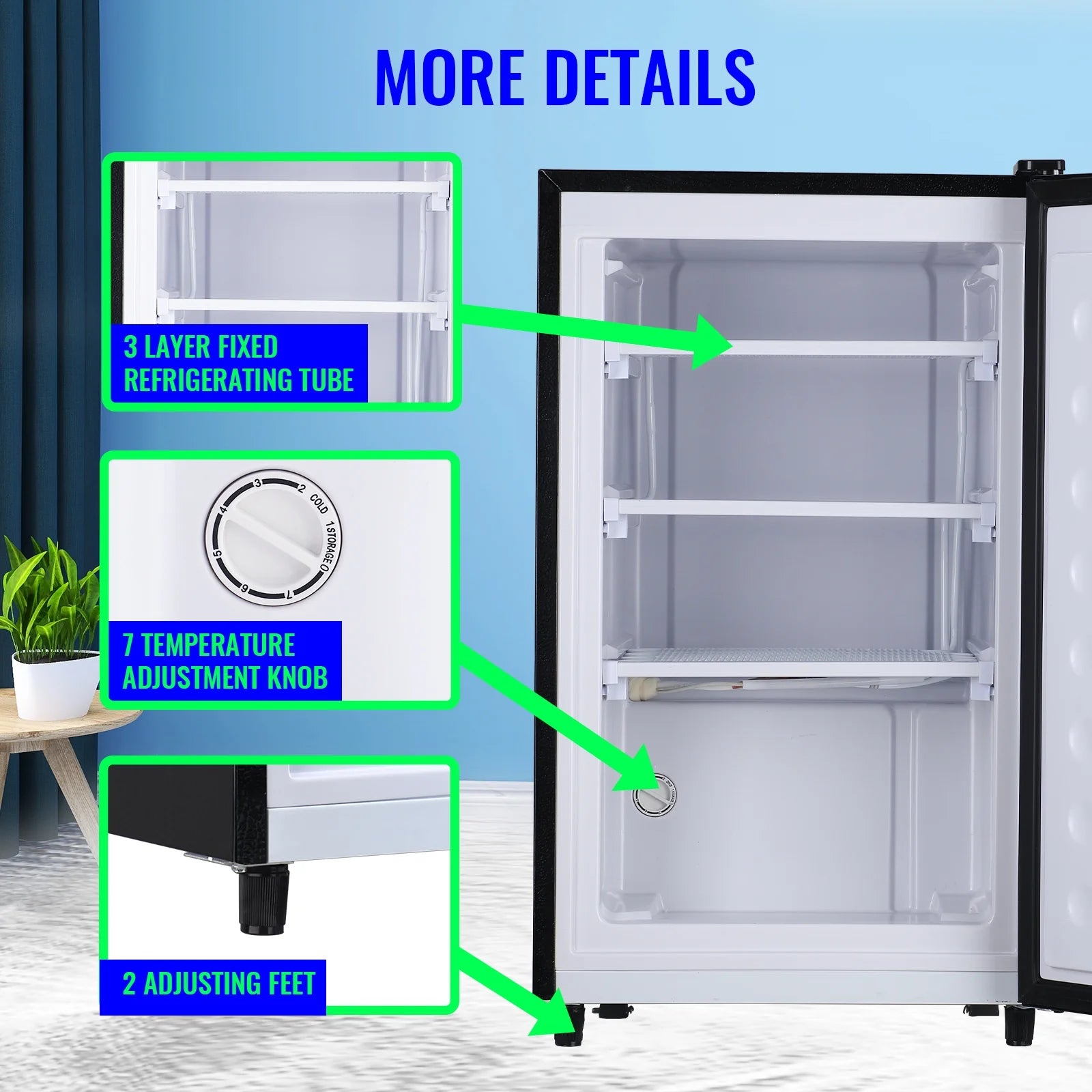 Single Door Compact Freezer with Adjustable Temperature Control, Silver U867561