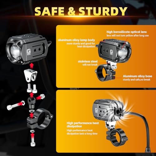 Motorcycle Auxiliary LED Light Kit, White/Amber Fog Light with Mount Brackets, Waterproof 60W V553
