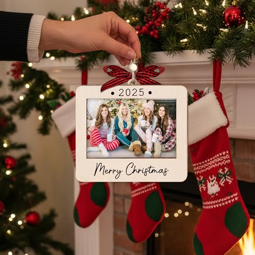 Christmas Ornament Picture Frame - Wooden Landscape Photo Frame for Tree U347