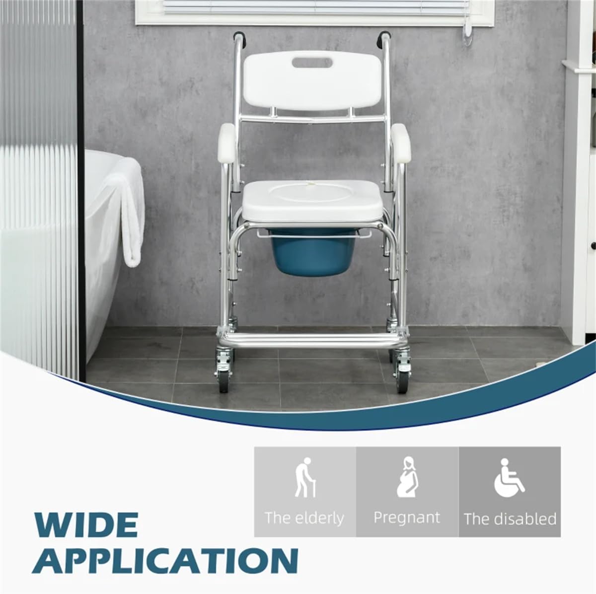 Waterproof Rolling Shower Commode Wheelchair with Padded Seat N245
