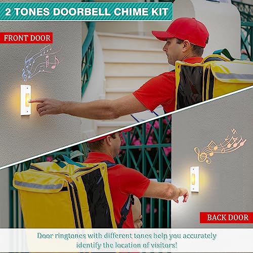 Wired Doorbell Chime with 2 Lighted Push Buttons, 16V 10VA, Front and Rear Door Chime Kit Q292601