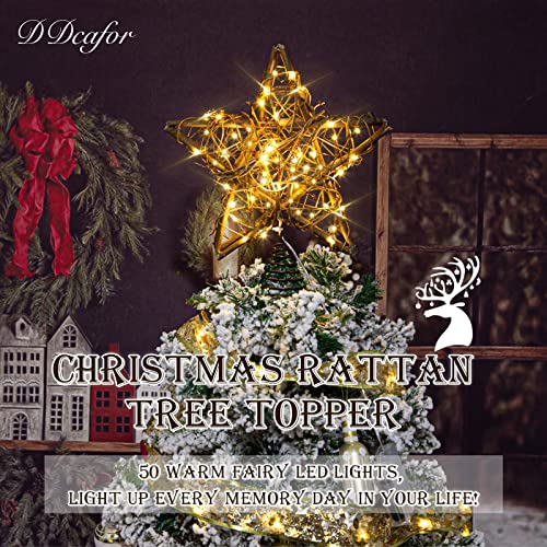 Rattan Star Christmas Tree Topper with 50 Warm LED Lights K600